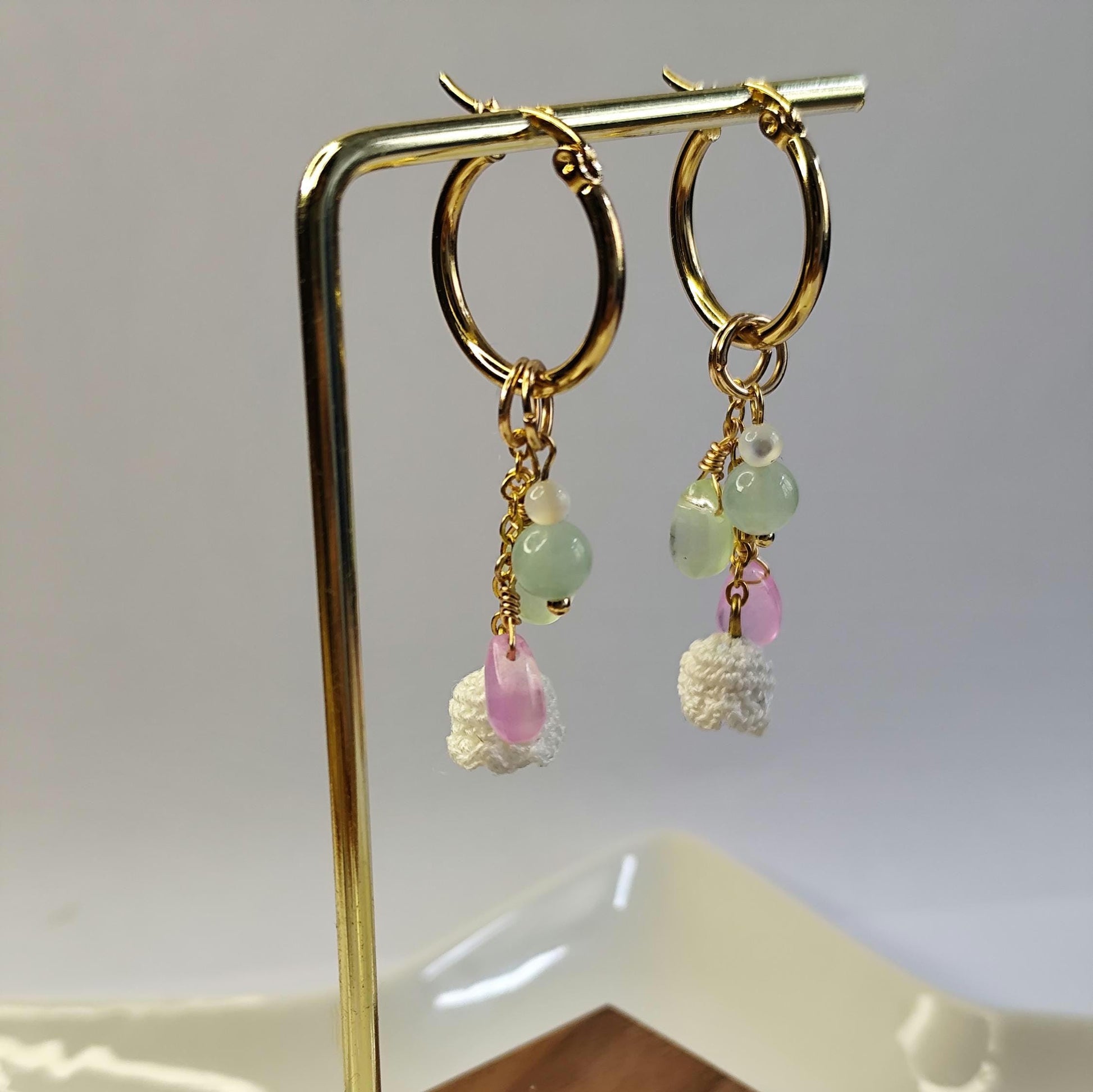 Handmade lily of the valley earrings made from micro crochet and natural stone | delicate | wear every day