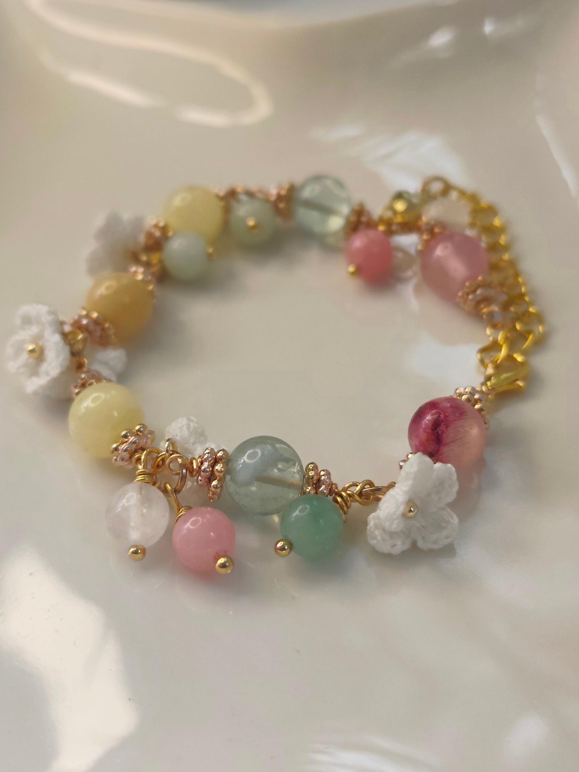 Melina | Handmade gemstone flower bracelets | Delicate crochet flower jewelry | Elegant gift for her | Romantic boho accessories