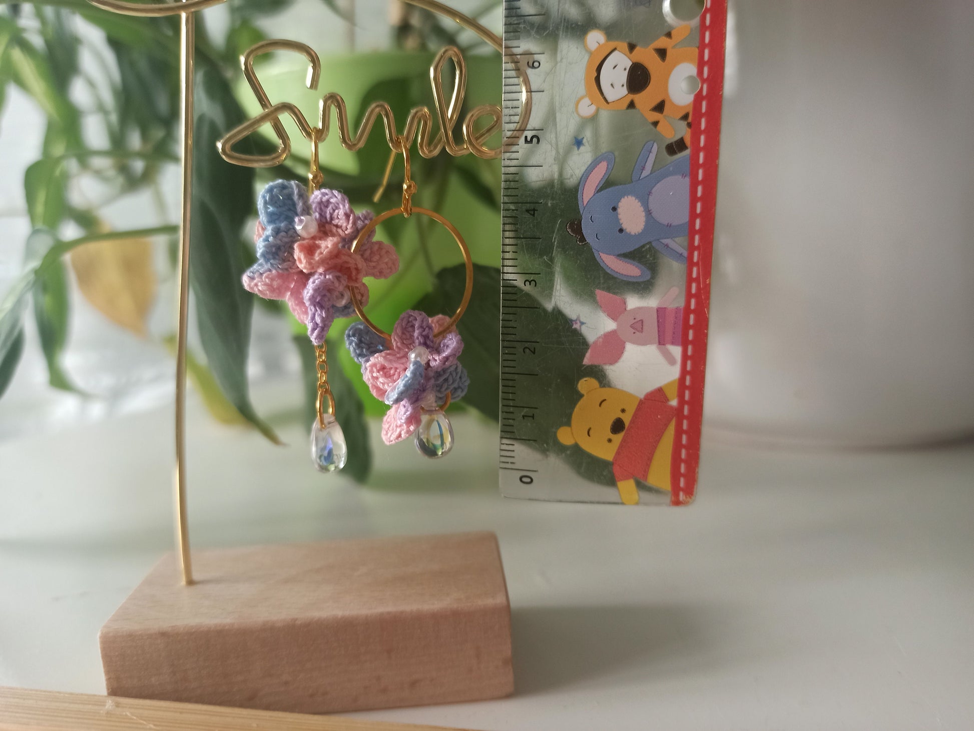 Asymmetrical hydrangea flower micro crochet earrings