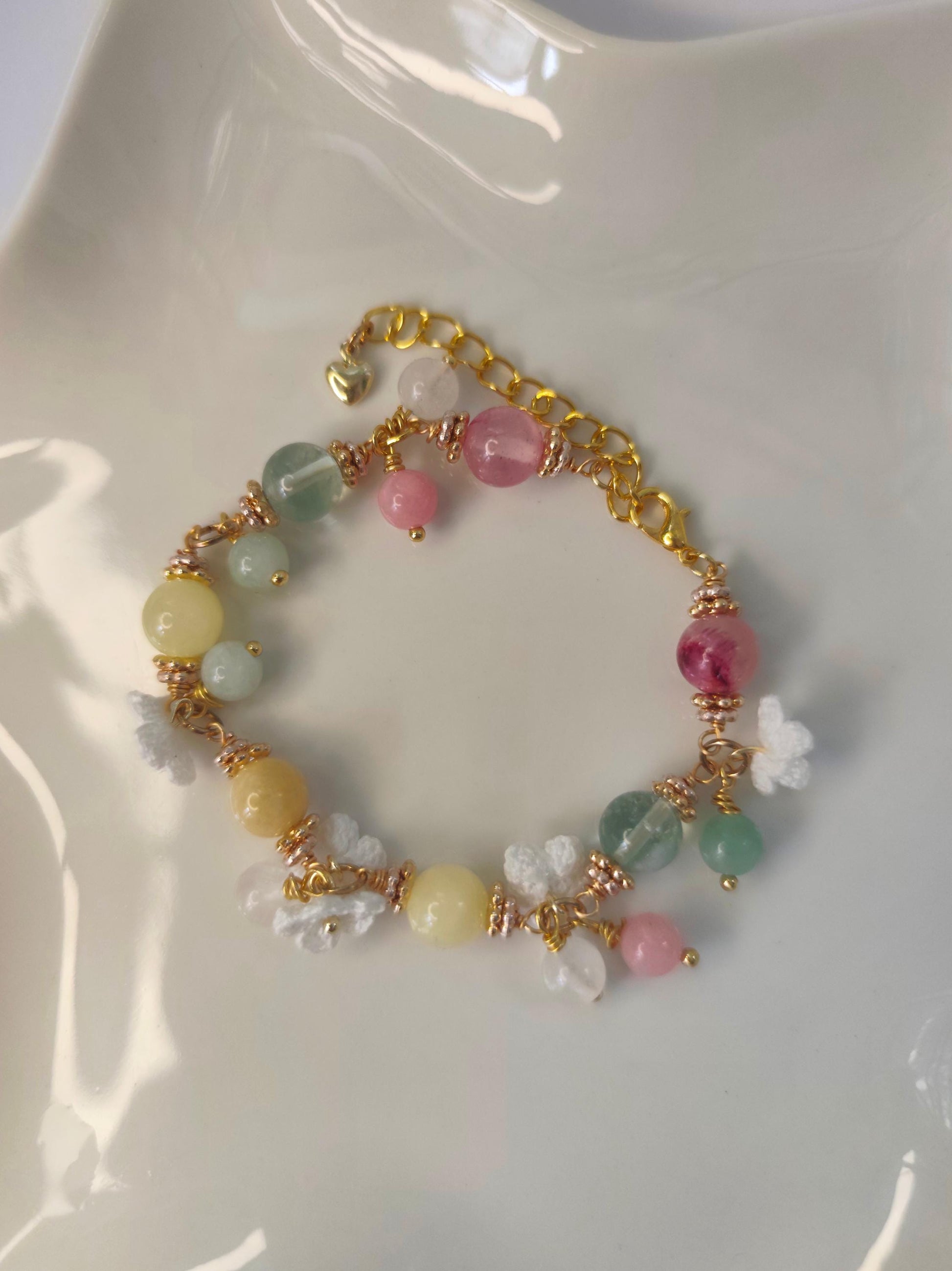Melina | Handmade gemstone flower bracelets | Delicate crochet flower jewelry | Elegant gift for her | Romantic boho accessories