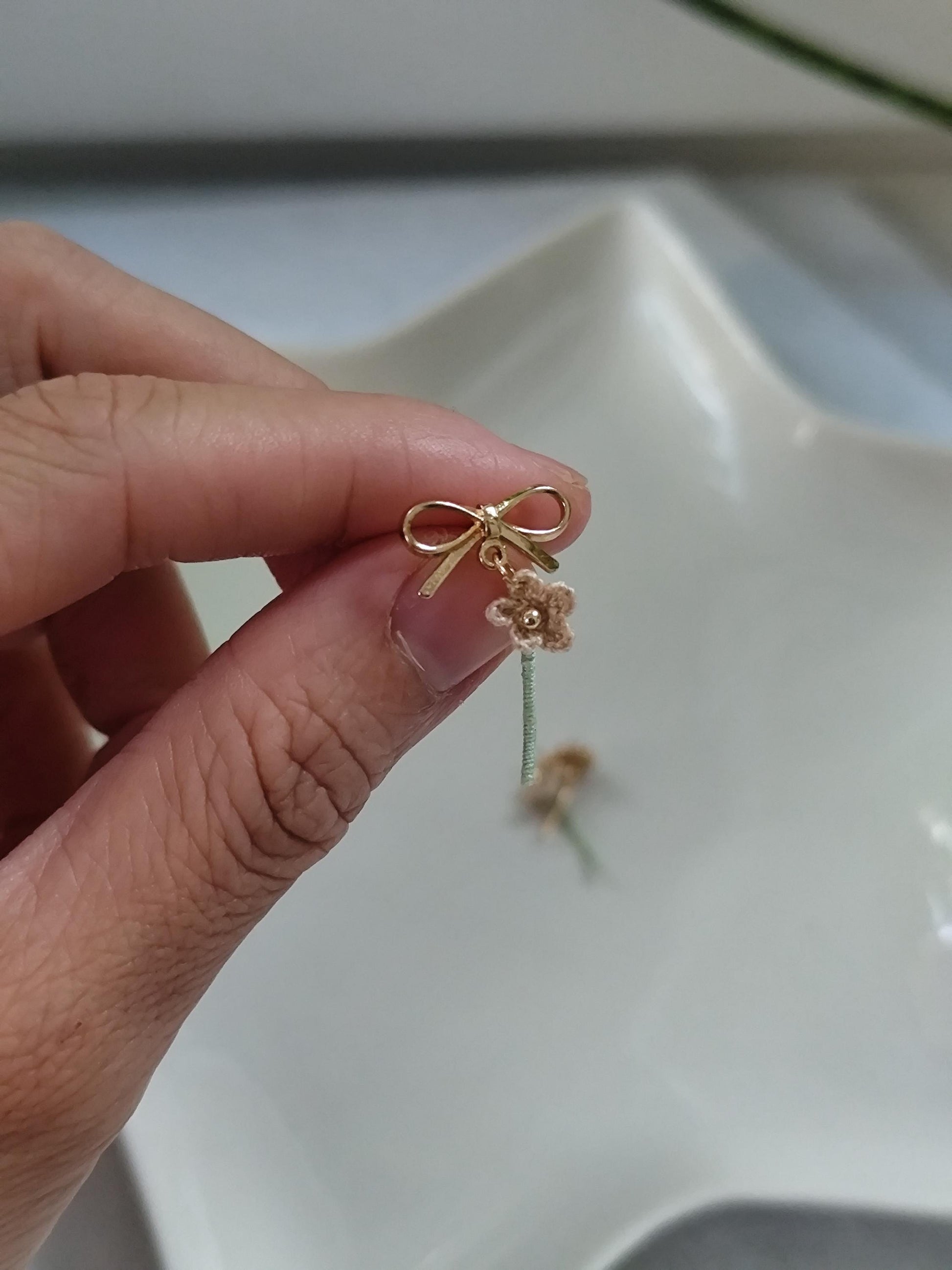 tiny micro crochet flower with stem earrings | bridal dainty boho earrings