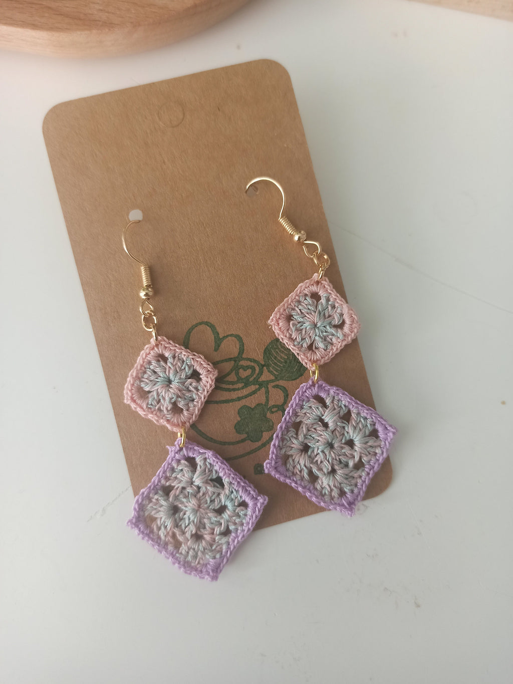 Handmade Mix Colors Granny Squares Earrings | Mix colors granny squares earrings