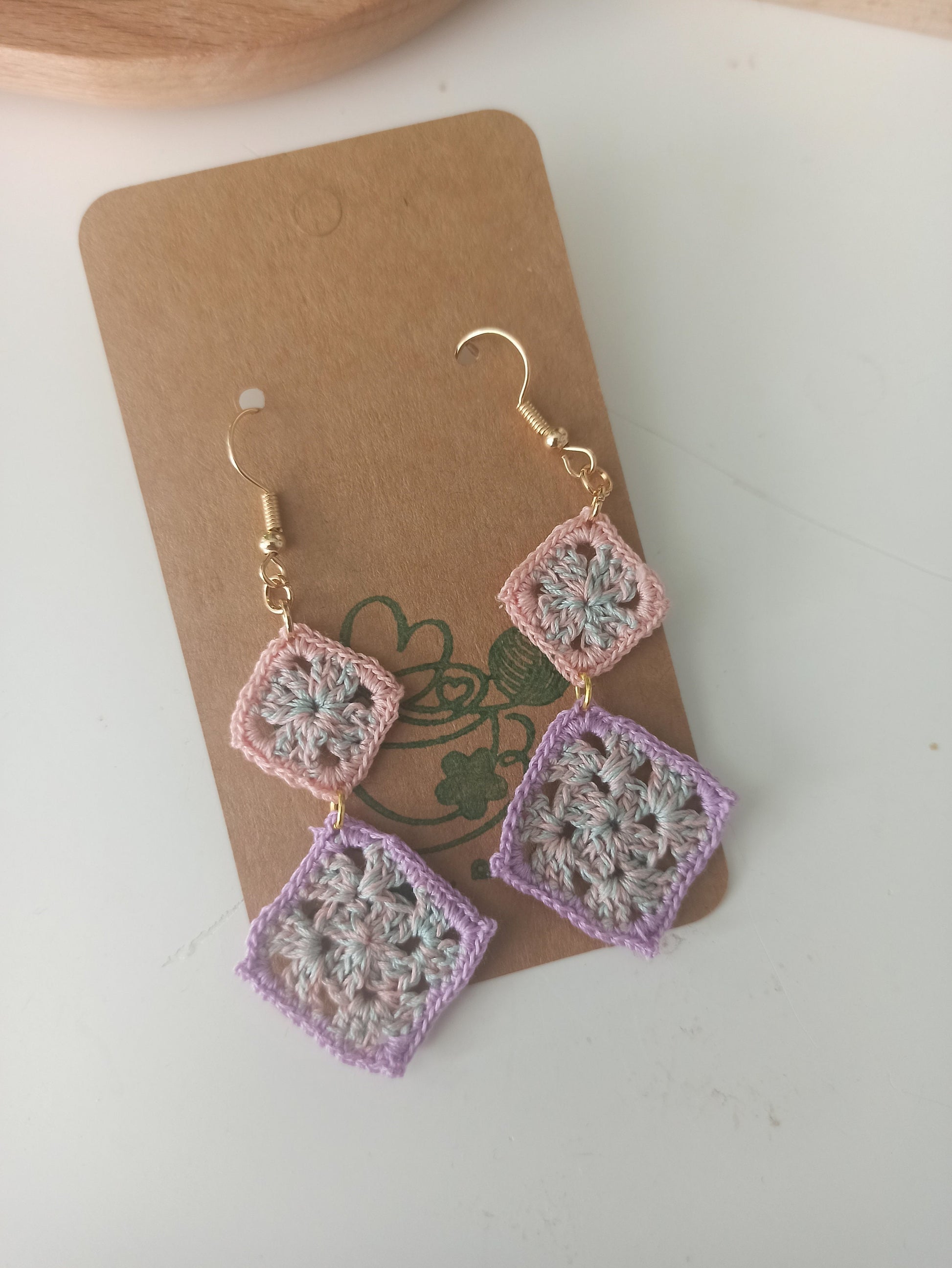 Handmade Mix Colors Granny Squares Earrings | Mix colors granny squares earrings