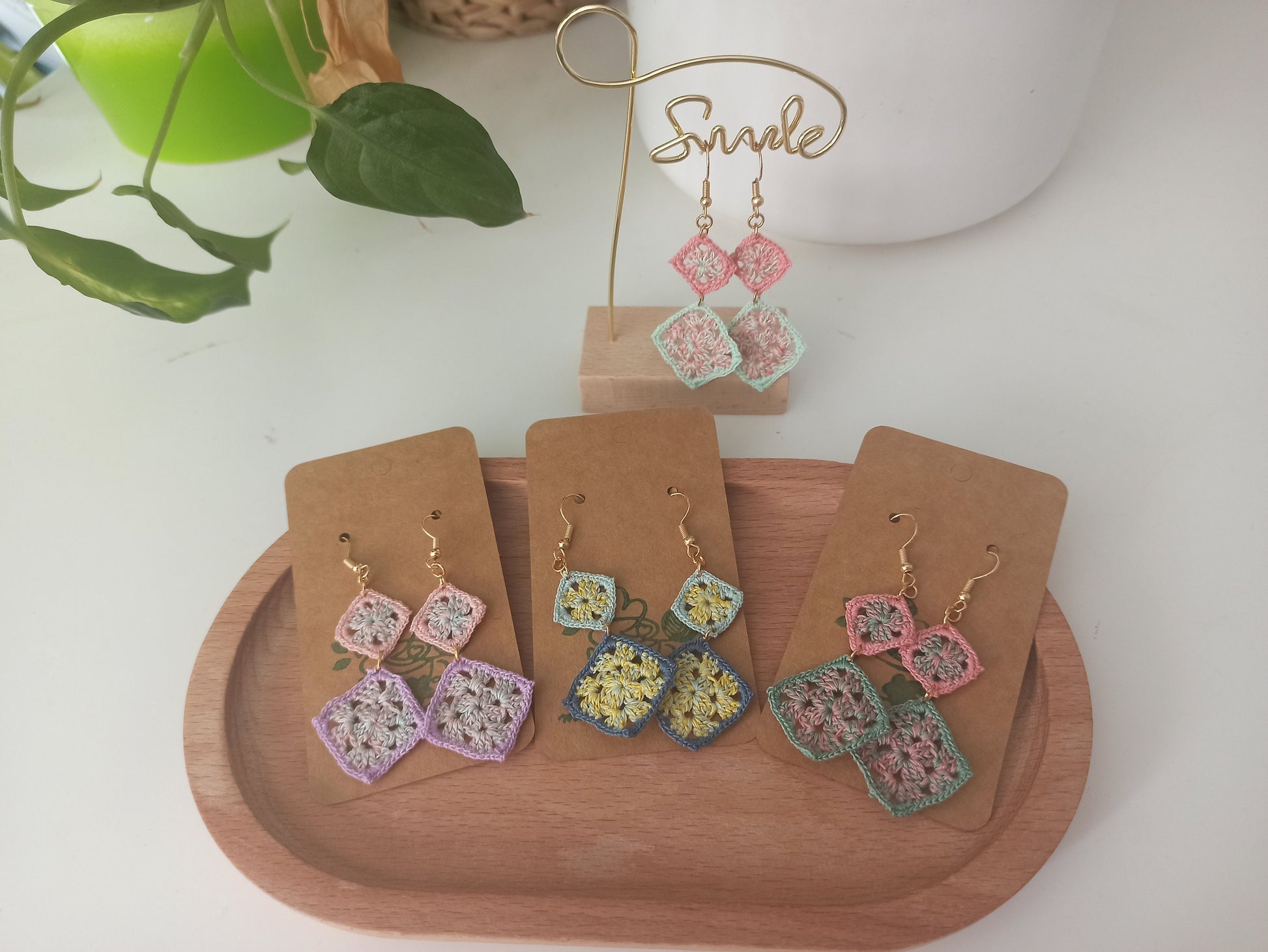 Handmade Mix Colors Granny Squares Earrings | Mix colors granny squares earrings
