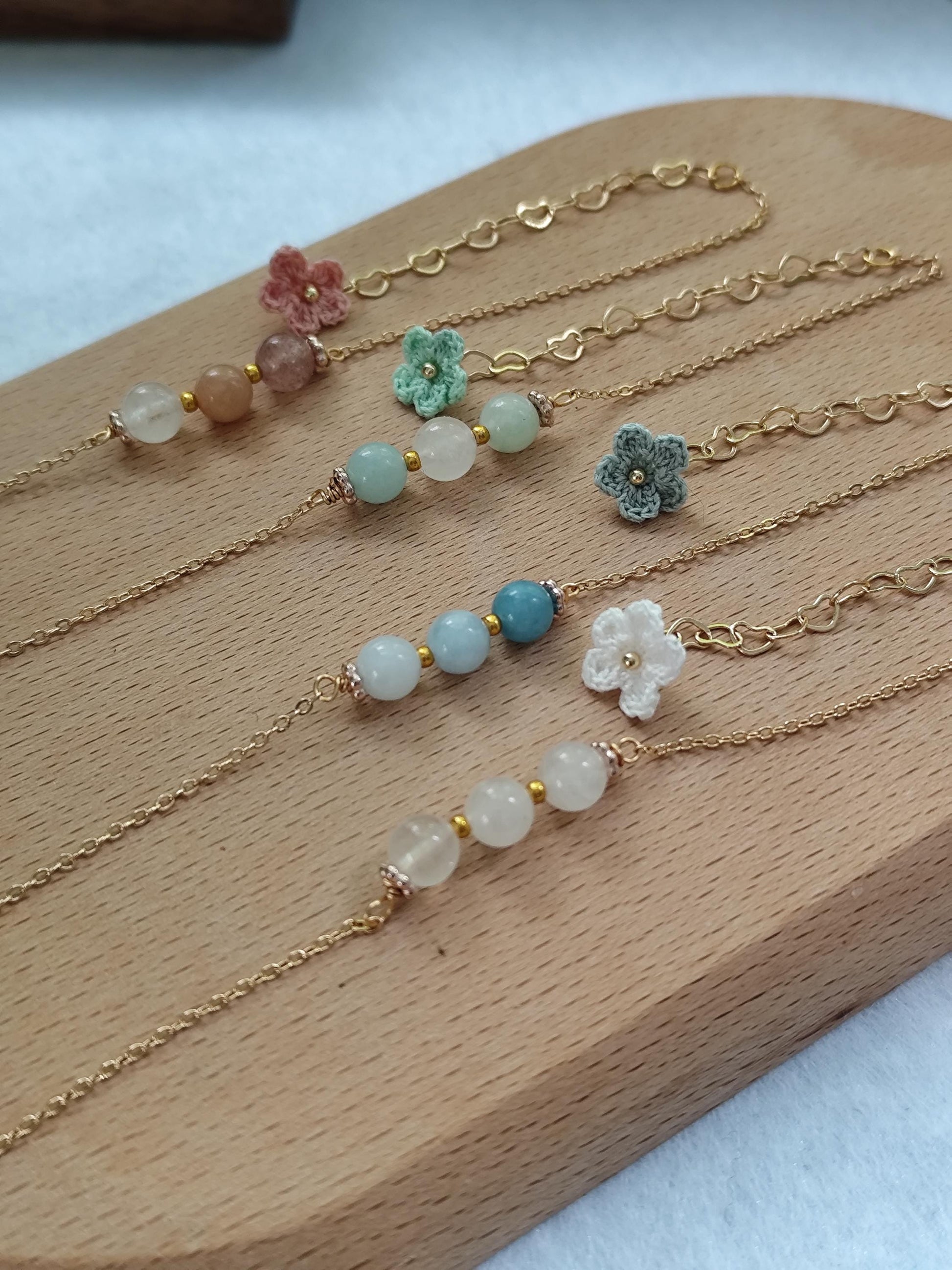 Seraphina | Handmade minimalist gemstone micro crochet bracelet | elegant | dainty
