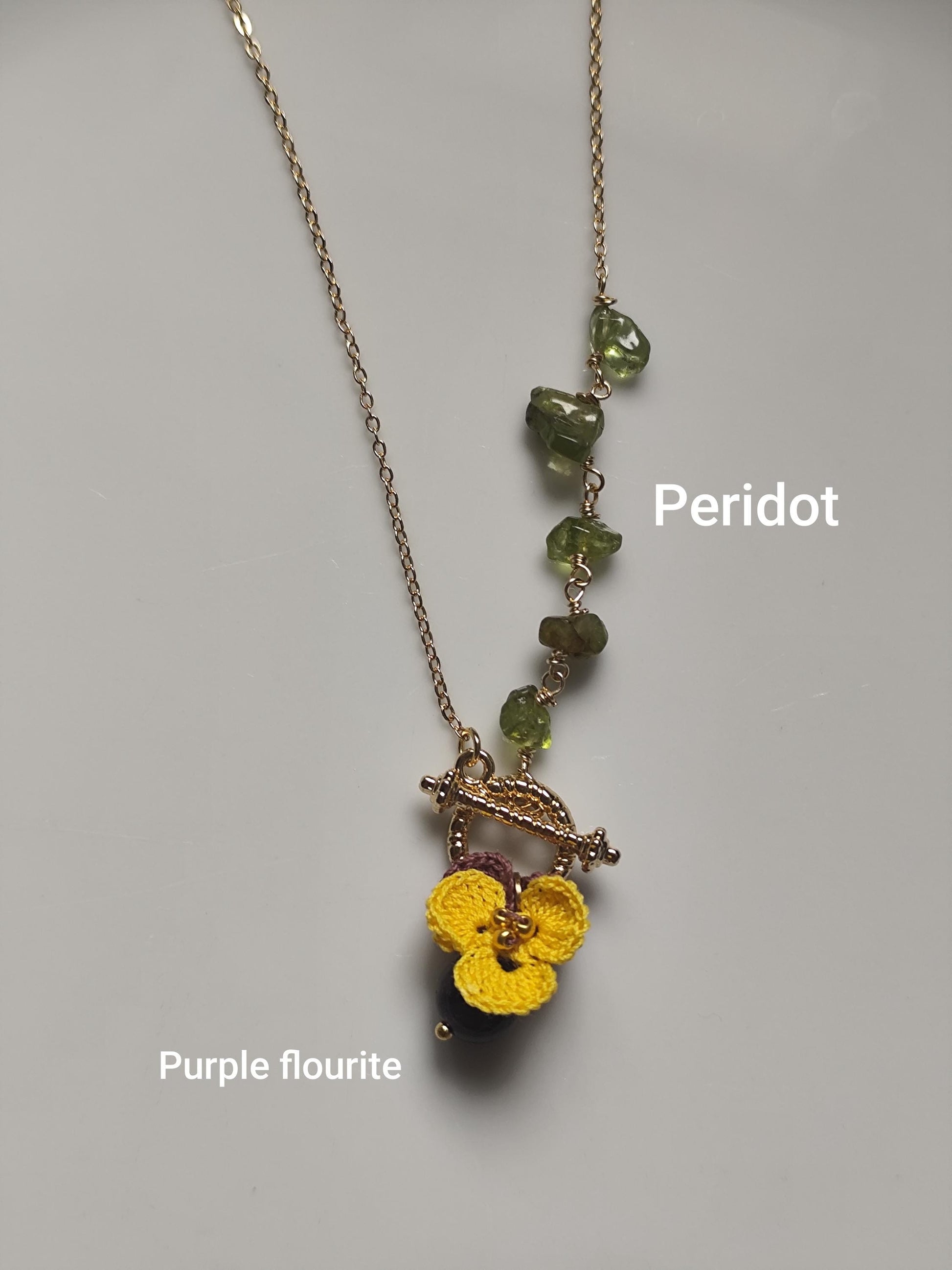 micro crochet pensy pendant necklace with natural stones | unique jewelry | boho | cottagecore