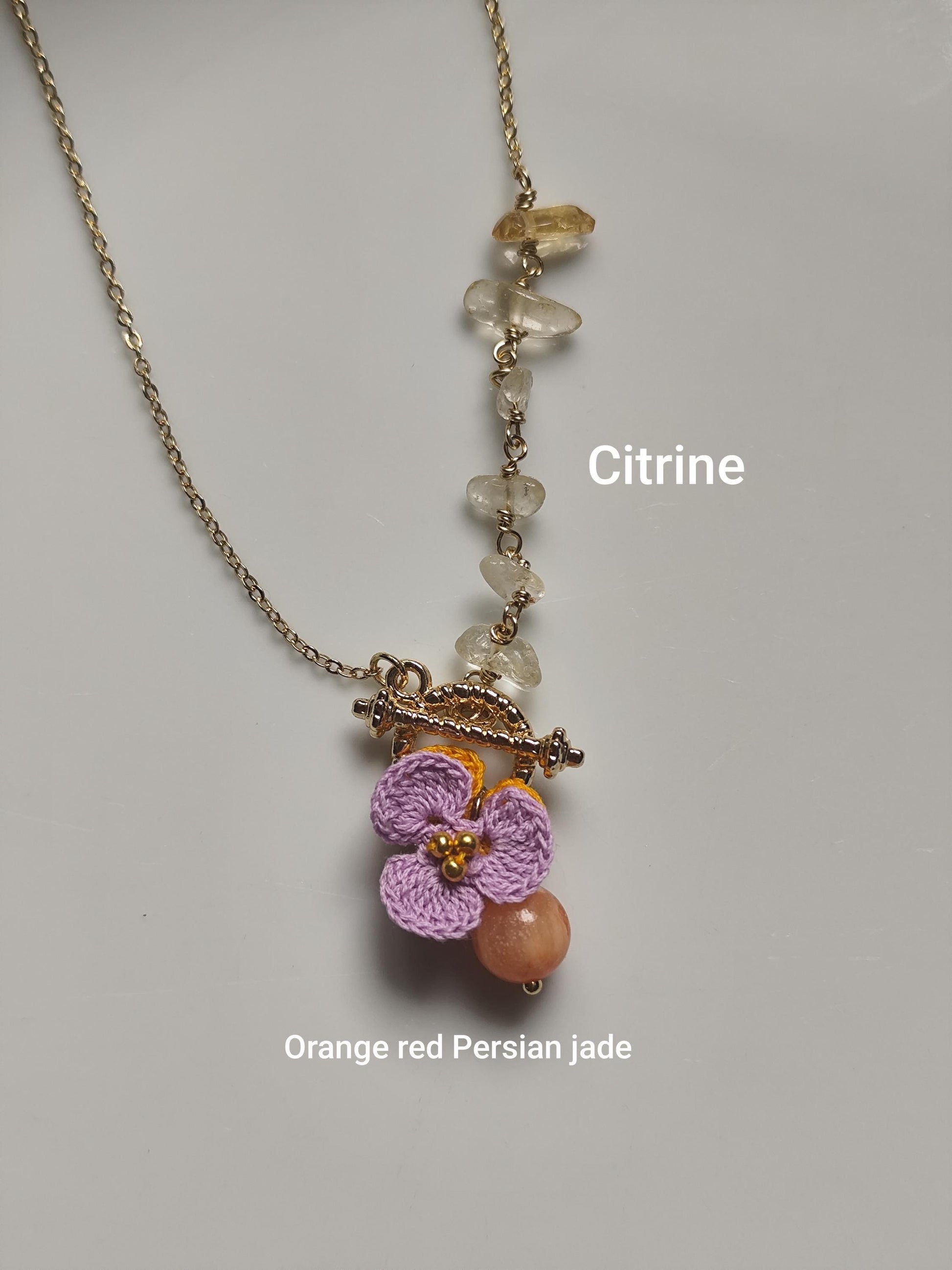 micro crochet pensy pendant necklace with natural stones | unique jewelry | boho | cottagecore