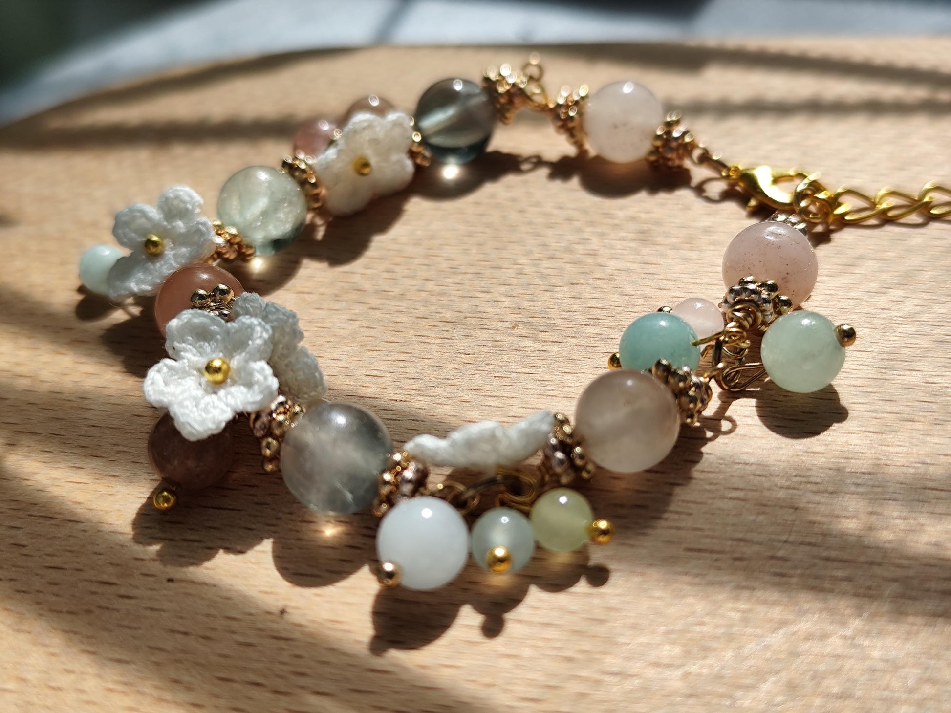 Aurelia | Handmade micro crochet flower gemstone bracelet