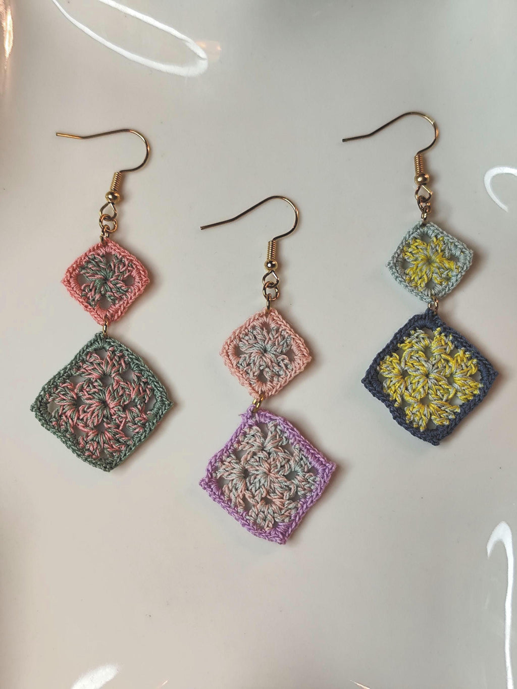 Handmade Mix Colors Granny Squares Earrings | Mix colors granny squares earrings