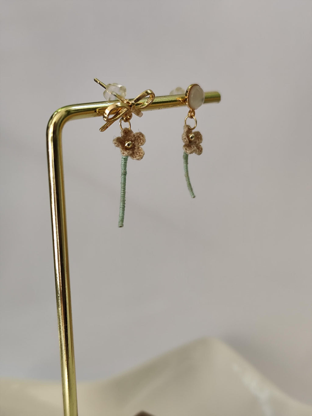 tiny micro crochet flower with stem earrings | bridal dainty boho earrings
