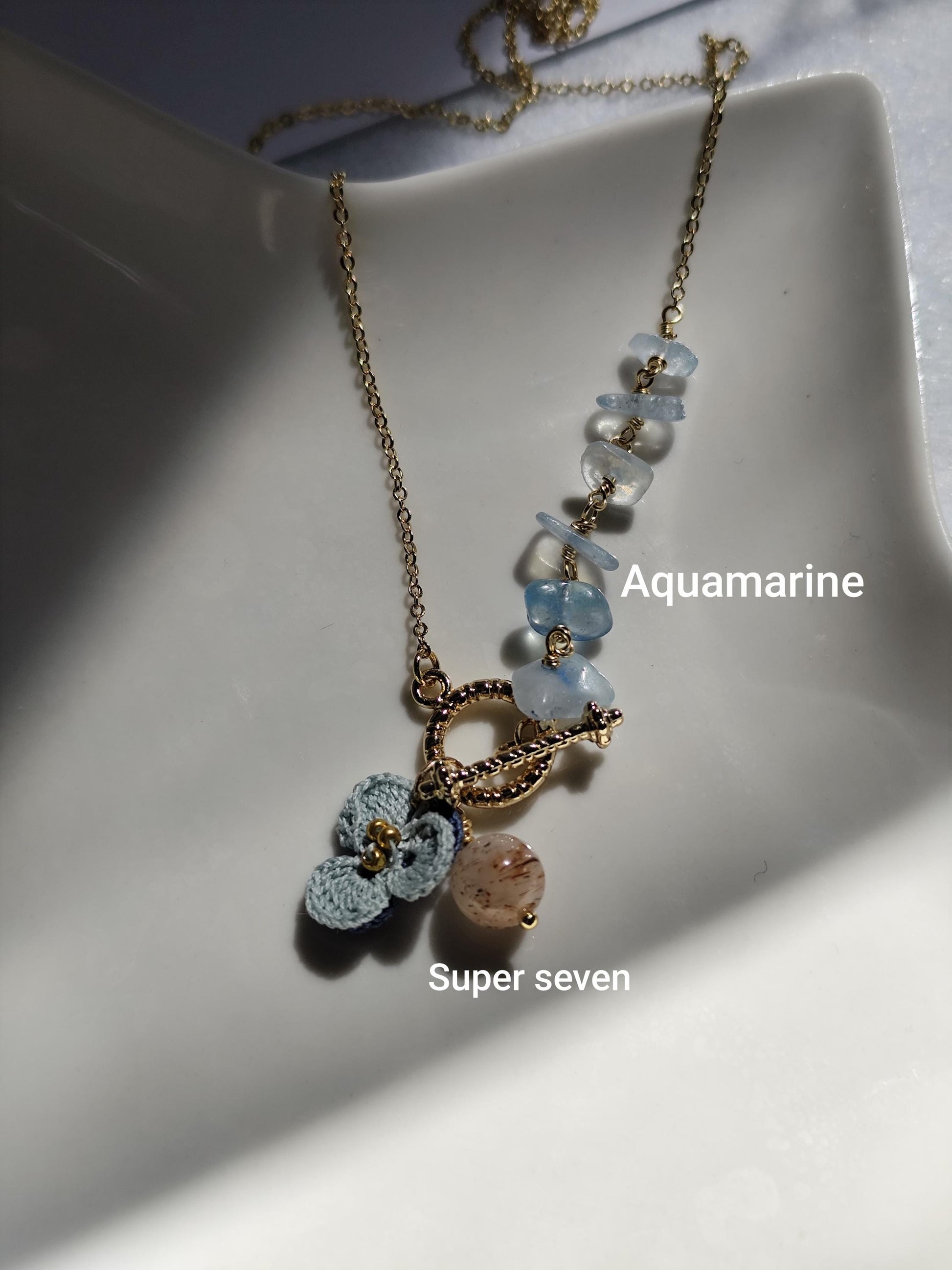 micro crochet pensy pendant necklace with natural stones | unique jewelry | boho | cottagecore