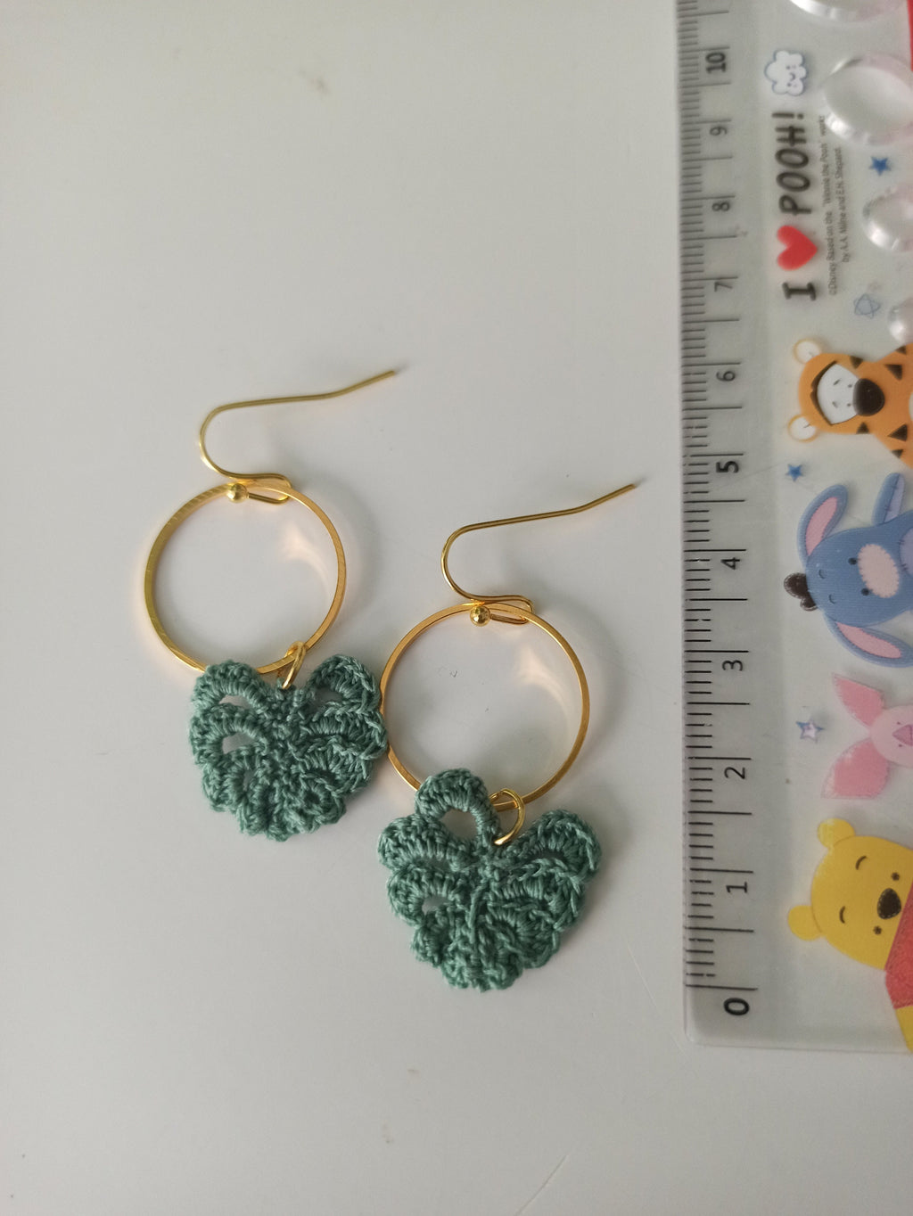 Boho monstera micro crochet earrings | nature inspired jewelry