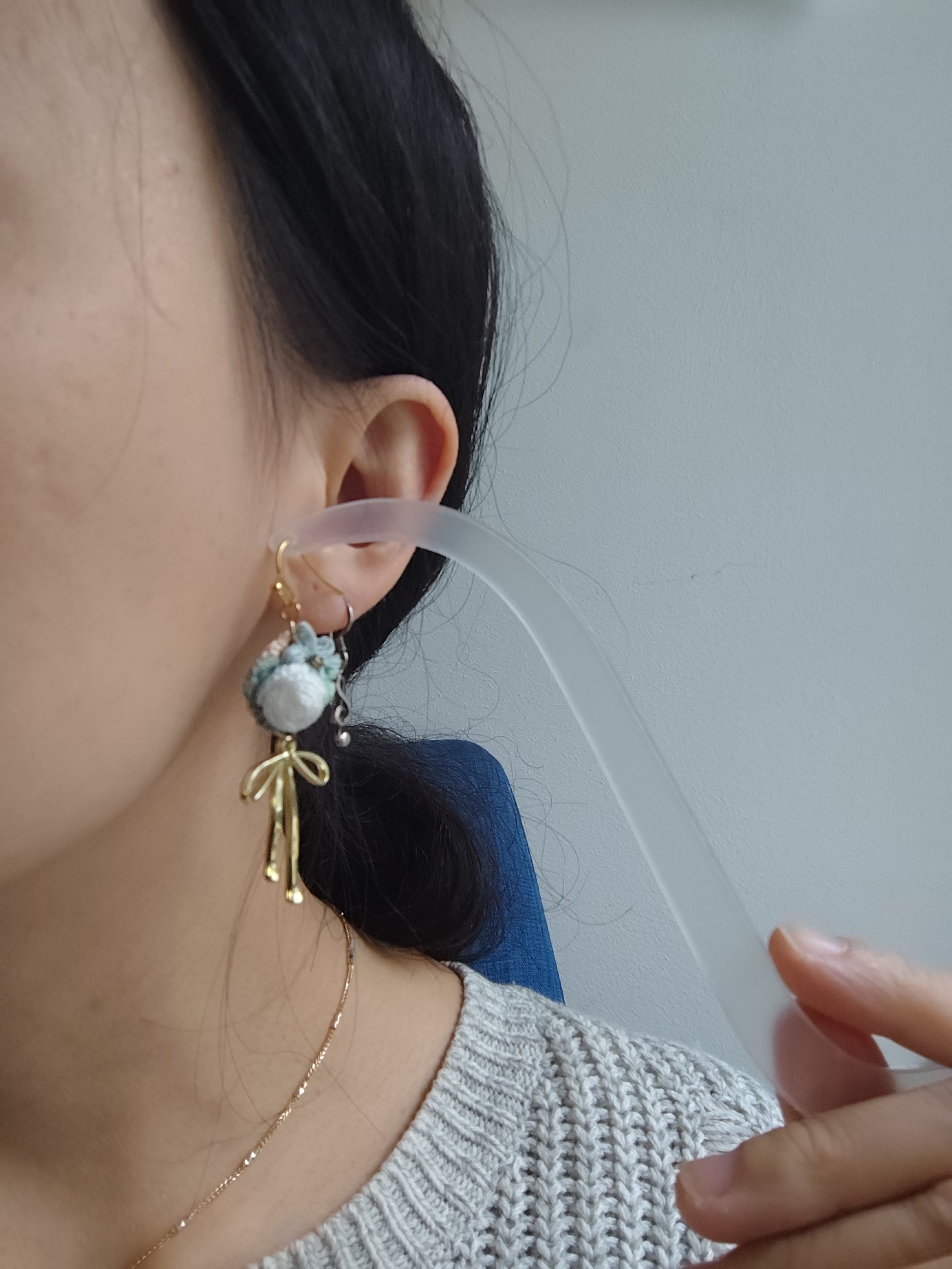 Rose mixed small flowers dangled earrings with gold colored elegant bow | Valentine's Day gift for her | dainty micro crochet earrings