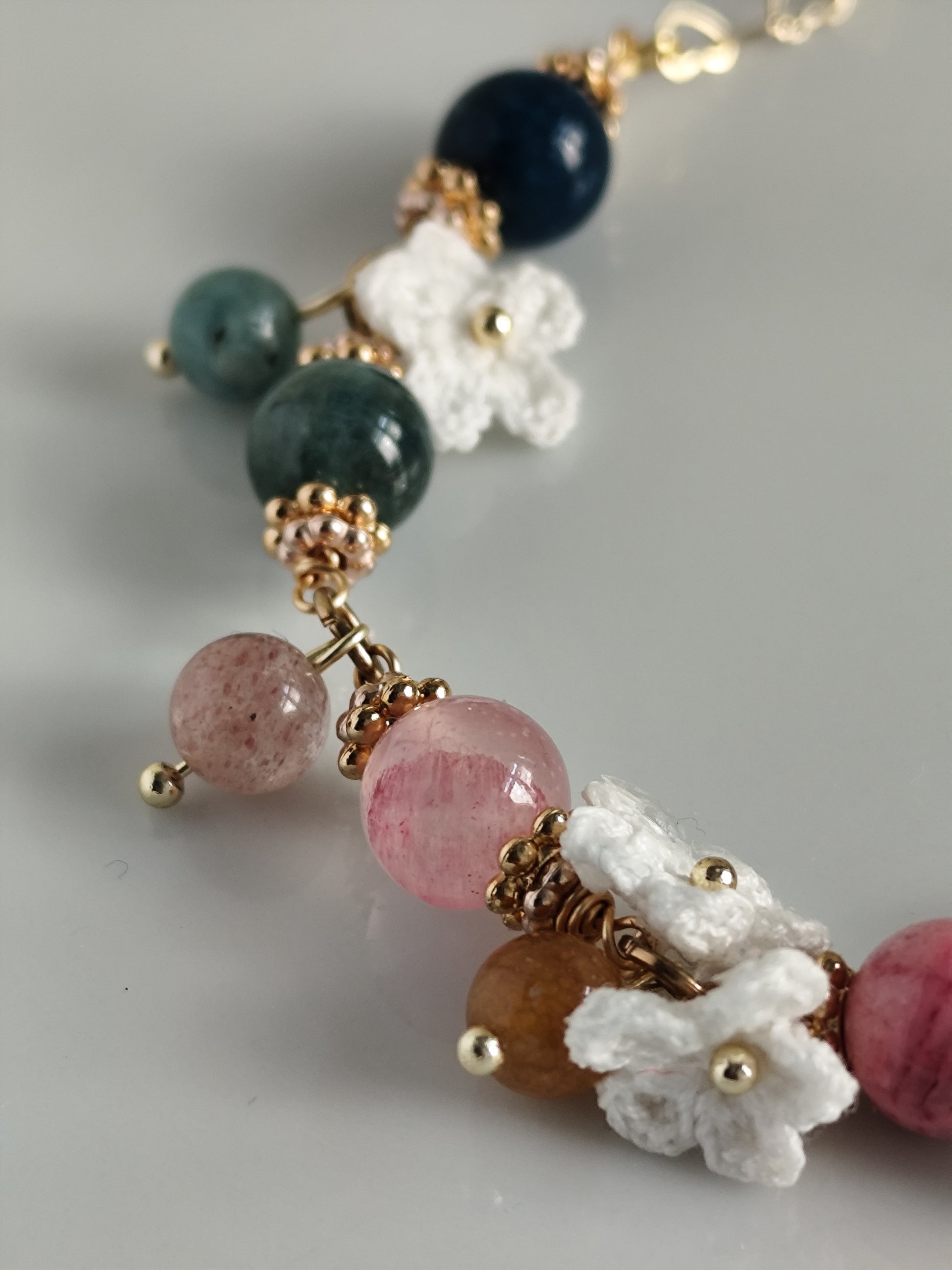 Elowen | Handmade gemstone flower bracelets | Delicate crochet flower jewelry | Elegant gift for her | Romantic boho accessories