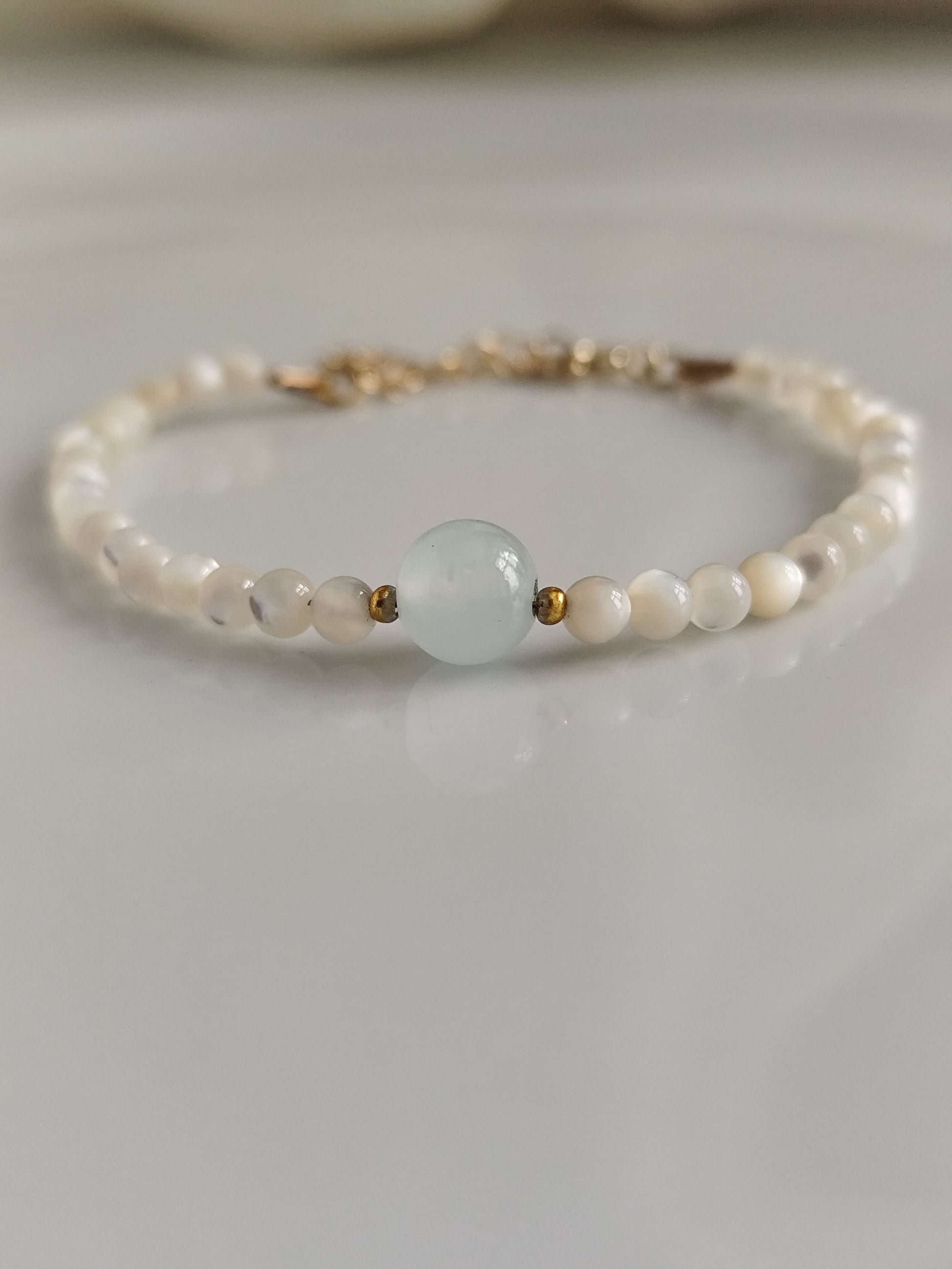Amazonite and white mother of pearl bracelet