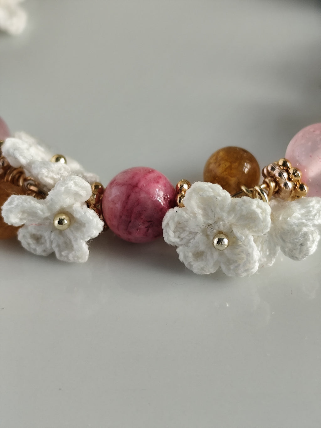 Elowen | Handmade gemstone flower bracelets | Delicate crochet flower jewelry | Elegant gift for her | Romantic boho accessories