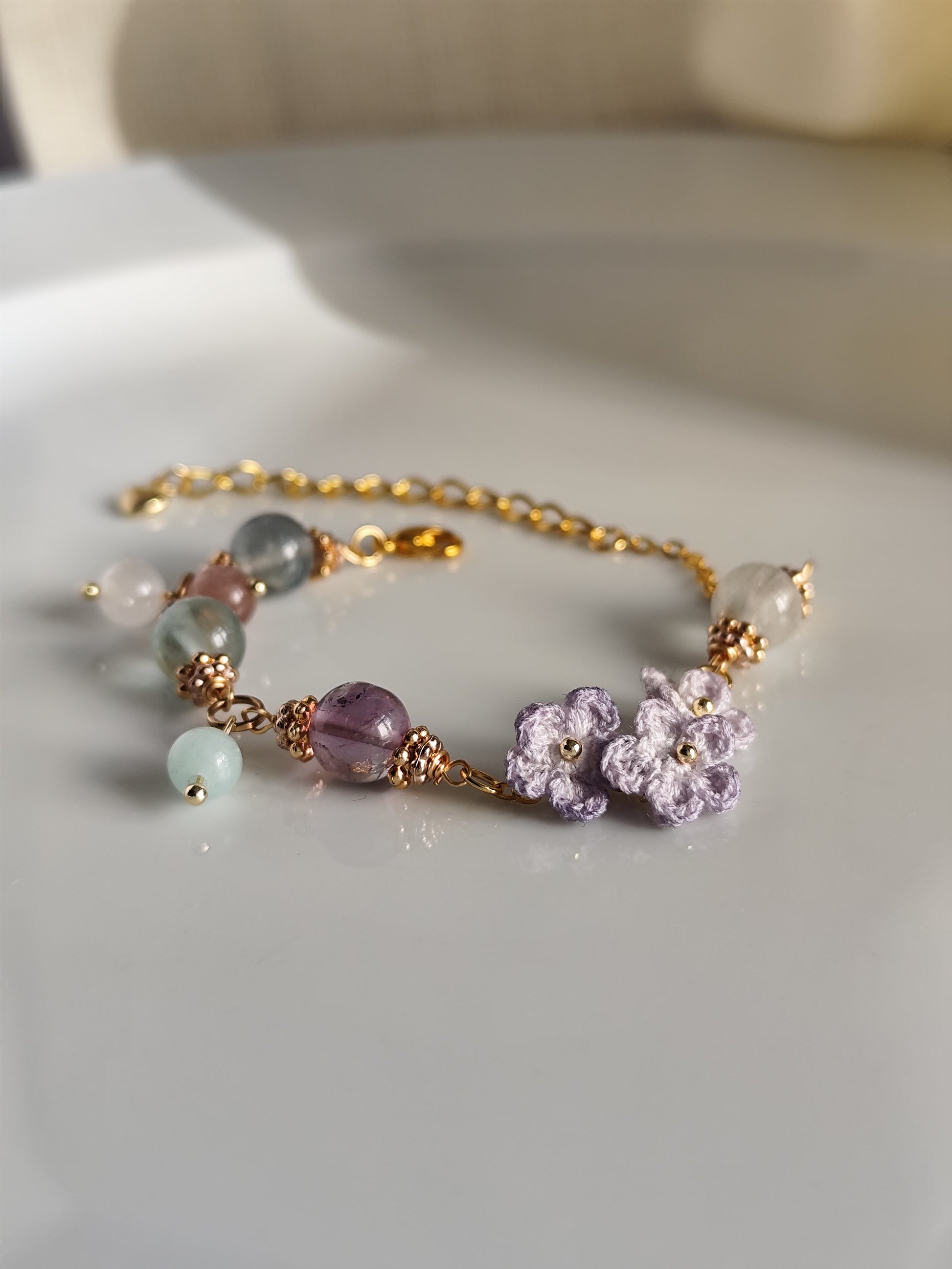 Lyriana | Handmade gemstone crochet flower bracelets