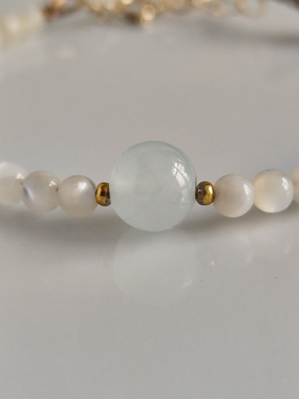 Amazonite and white mother of pearl bracelet