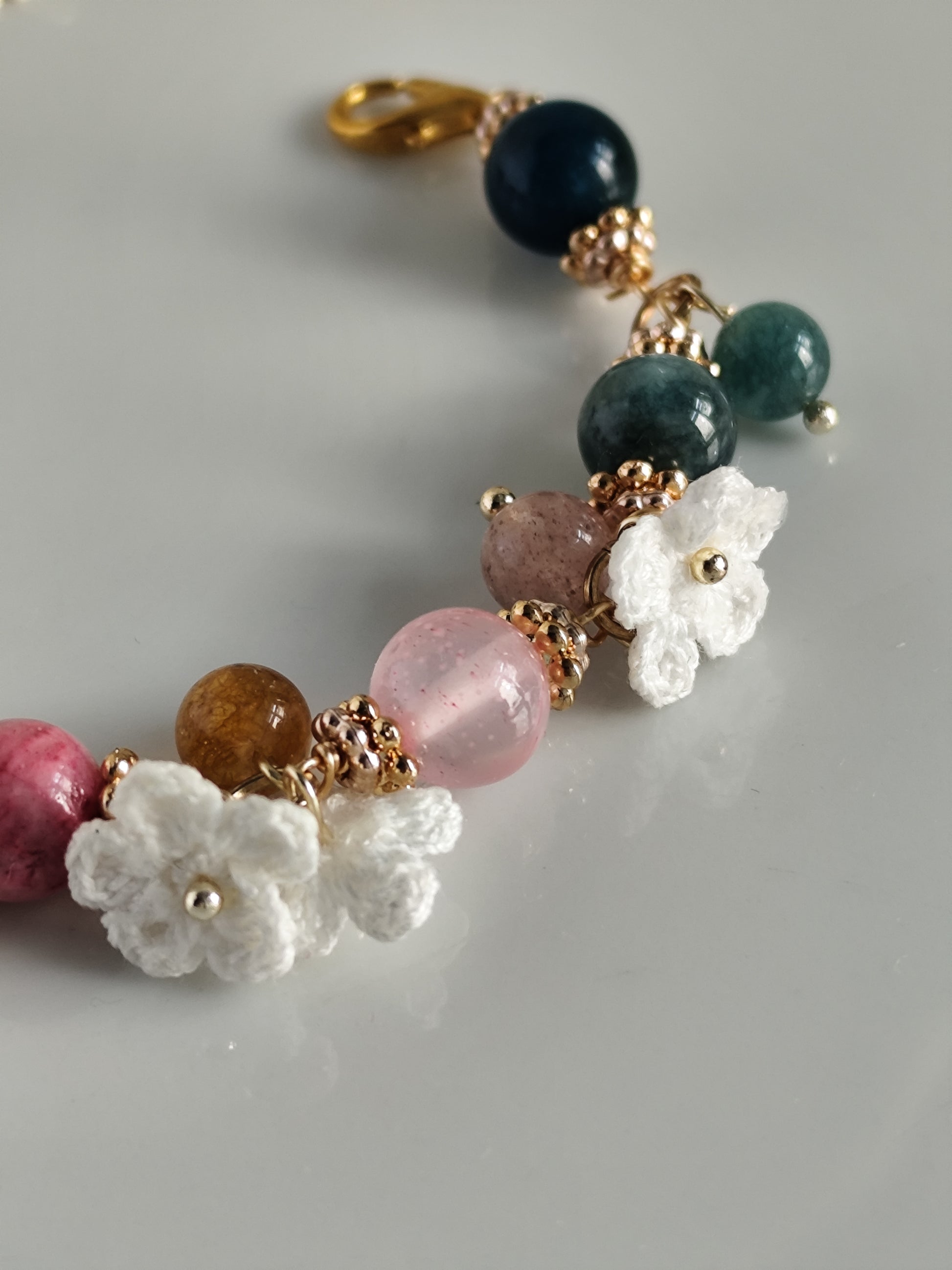 Elowen | Handmade gemstone flower bracelets | Delicate crochet flower jewelry | Elegant gift for her | Romantic boho accessories