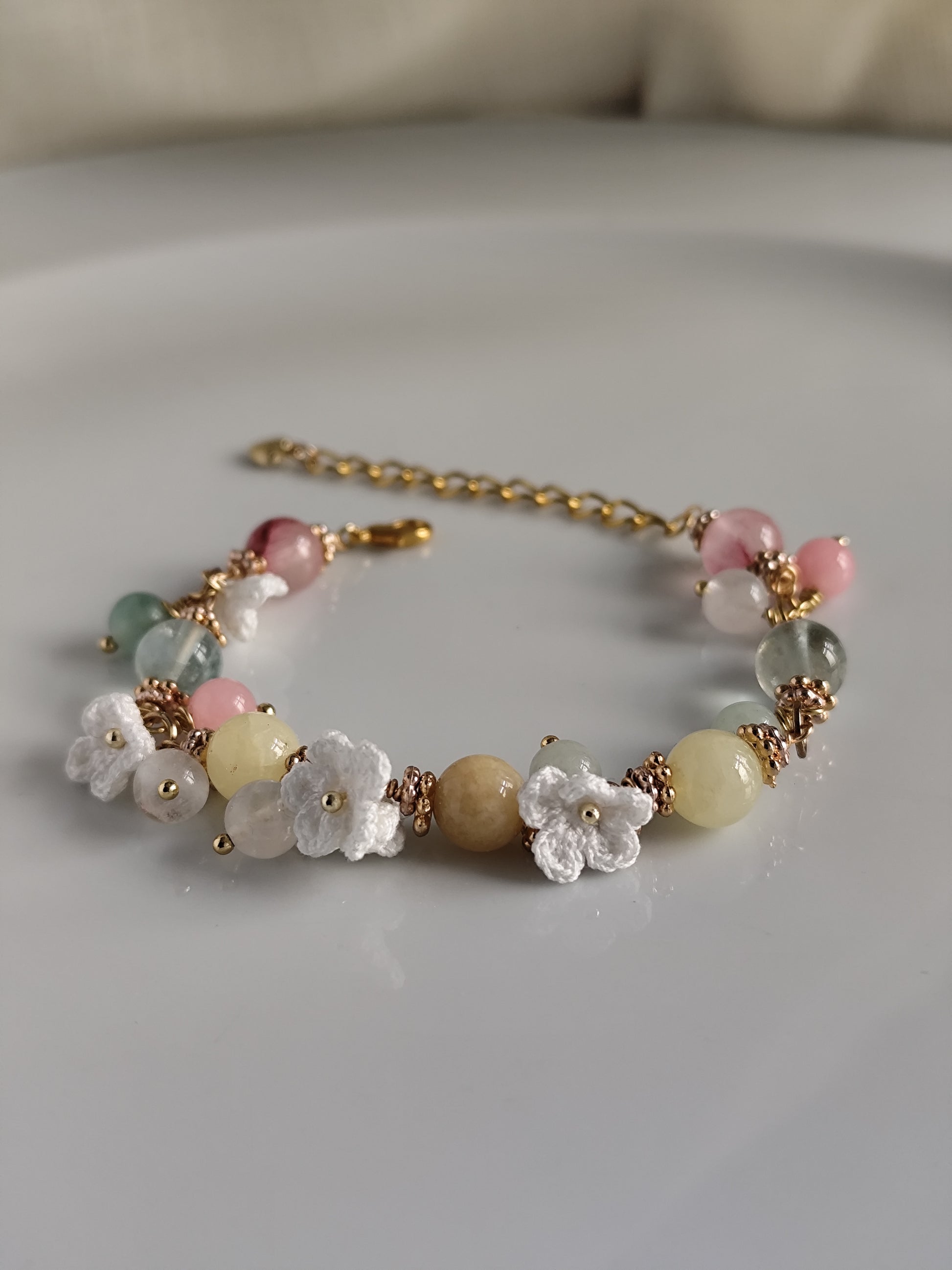 Melina | Handmade gemstone flower bracelets | Delicate crochet flower jewelry | Elegant gift for her | Romantic boho accessories