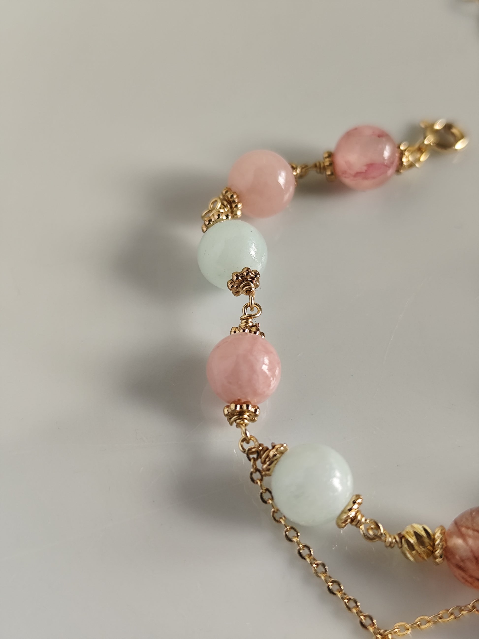 Amazonite edelsteinarmband mit gehäkelte Blume