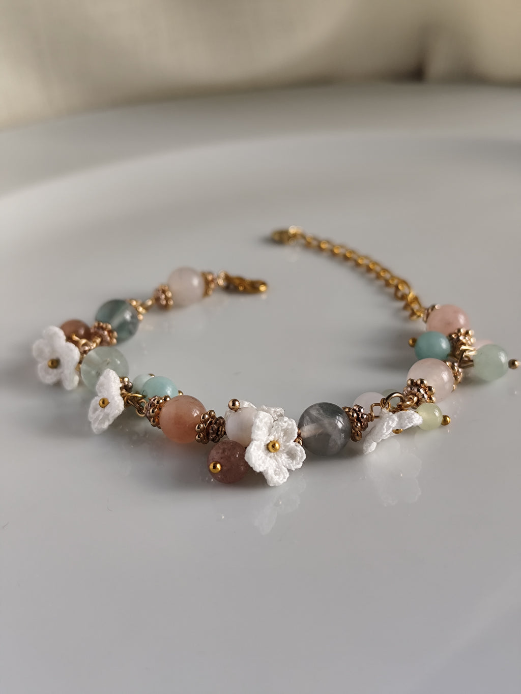 Aurelia | Handmade micro crochet flower gemstone bracelet