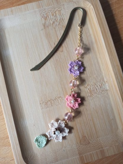 Handmade Micro Crochet Sakura Cherry Blossom Bookmark | Floral Book Accessory | Gift for Book Lovers