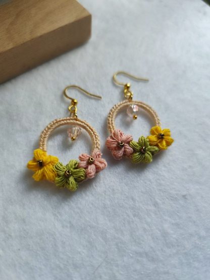 Boho Style Puff Flowers Earrings | Handmade Crochet Floral Jewelry | Lightweight Statement Accessory