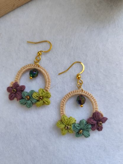 Boho Style Puff Flowers Earrings | Handmade Crochet Floral Jewelry | Lightweight Statement Accessory – Bild 2