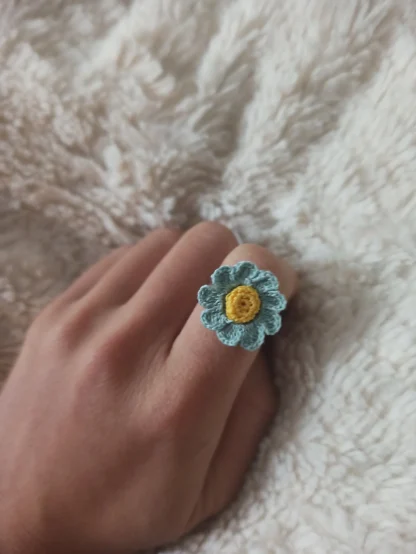 Dainty Daisy Flower Micro Crochet Ring | Handmade Floral Jewelry - Image 6