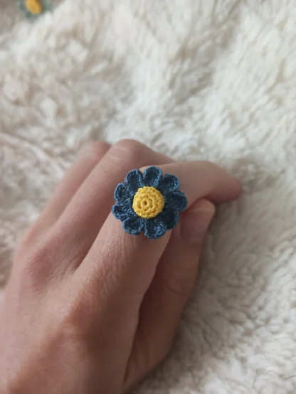 Dainty Daisy Flower Micro Crochet Ring | Handmade Floral Jewelry - Image 4
