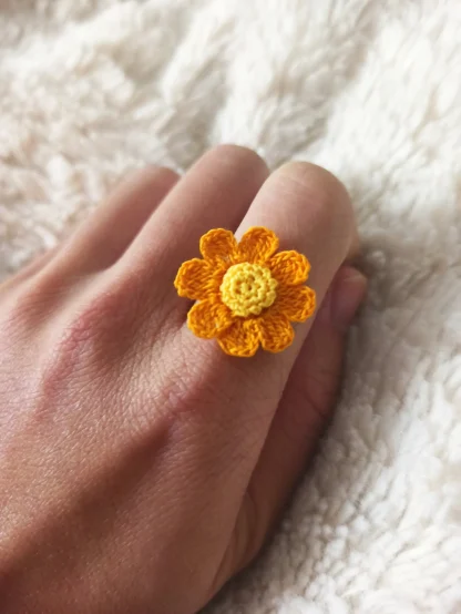 Dainty Daisy Flower Micro Crochet Ring | Handmade Floral Jewelry - Image 7