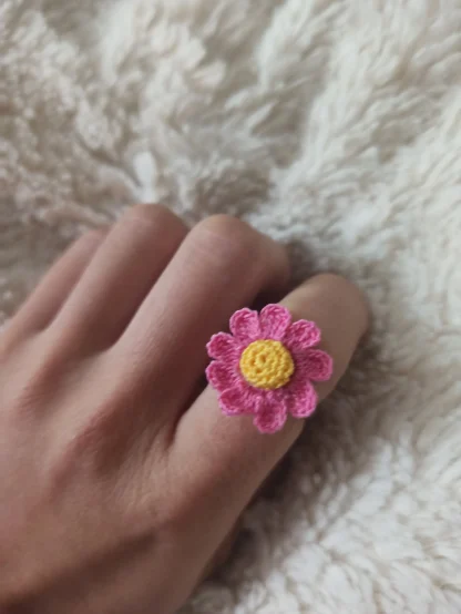 Dainty Daisy Flower Micro Crochet Ring | Handmade Floral Jewelry - Image 5