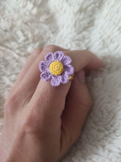 Dainty Daisy Flower Micro Crochet Ring | Handmade Floral Jewelry - Image 3