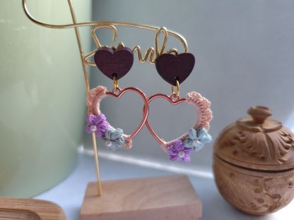 Hearty Hoop Earrings | Boho Style Heart-Shaped Crochet Earrings with Puff Flowers | Elegant Handmade Jewelry