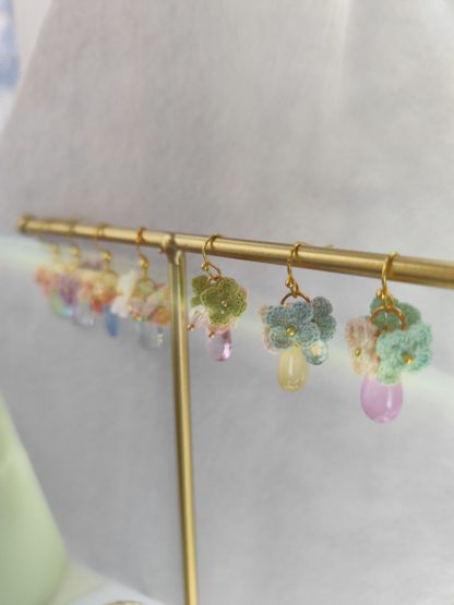 Pastel Drops Earrings | Handmade Small Crochet Flowers with Glass Beads | Soft Floral Statement Jewelry