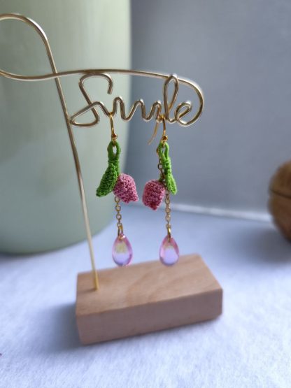Tulip Drop Earrings | Handmade Small Tulip Earrings with Glass Beads | Elegant Floral Jewe