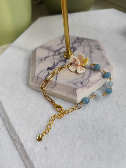 Blue Chalcedony Sakura Set | Handmade Crochet Flower Necklace & Bracelet Set with Chalcedony stones | Delicate Jewelry - Image 3