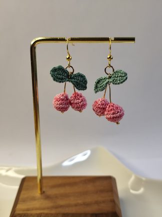 Micro crochet cherry earrings