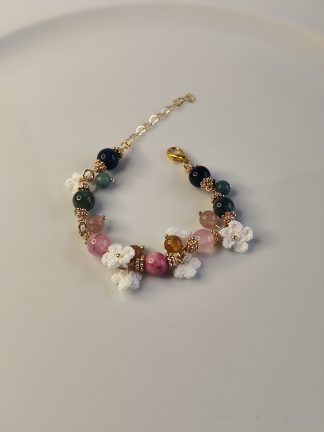 Elowen | Handmade gemstone flower bracelets | Delicate crochet flower jewelry | Elegant gift for her | Romantic boho accessories