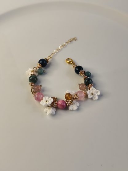 Elowen | Handmade gemstone flower bracelets | Delicate crochet flower jewelry | Elegant gift for her | Romantic boho accessories